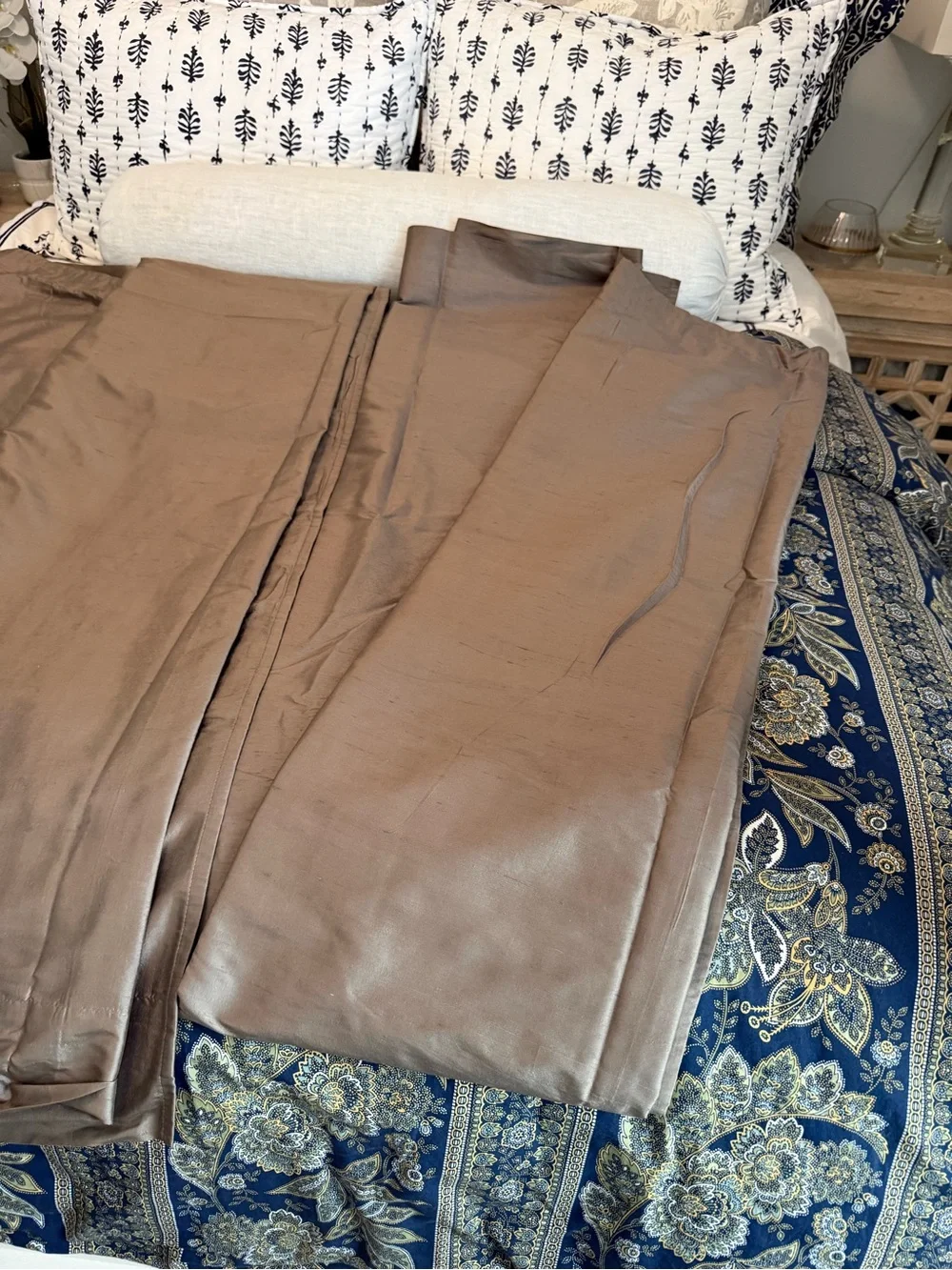 Rare Pottery Barn light filtering silk dupioni Drapes set/3 84”
